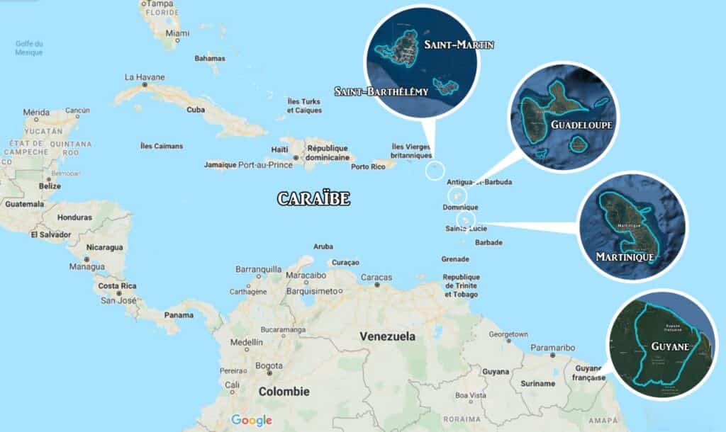 google maps localisation CBD ANTILLES zones livraison CBD Guadeloupe - livraison CBD Guyane - livraison CBD Martinique